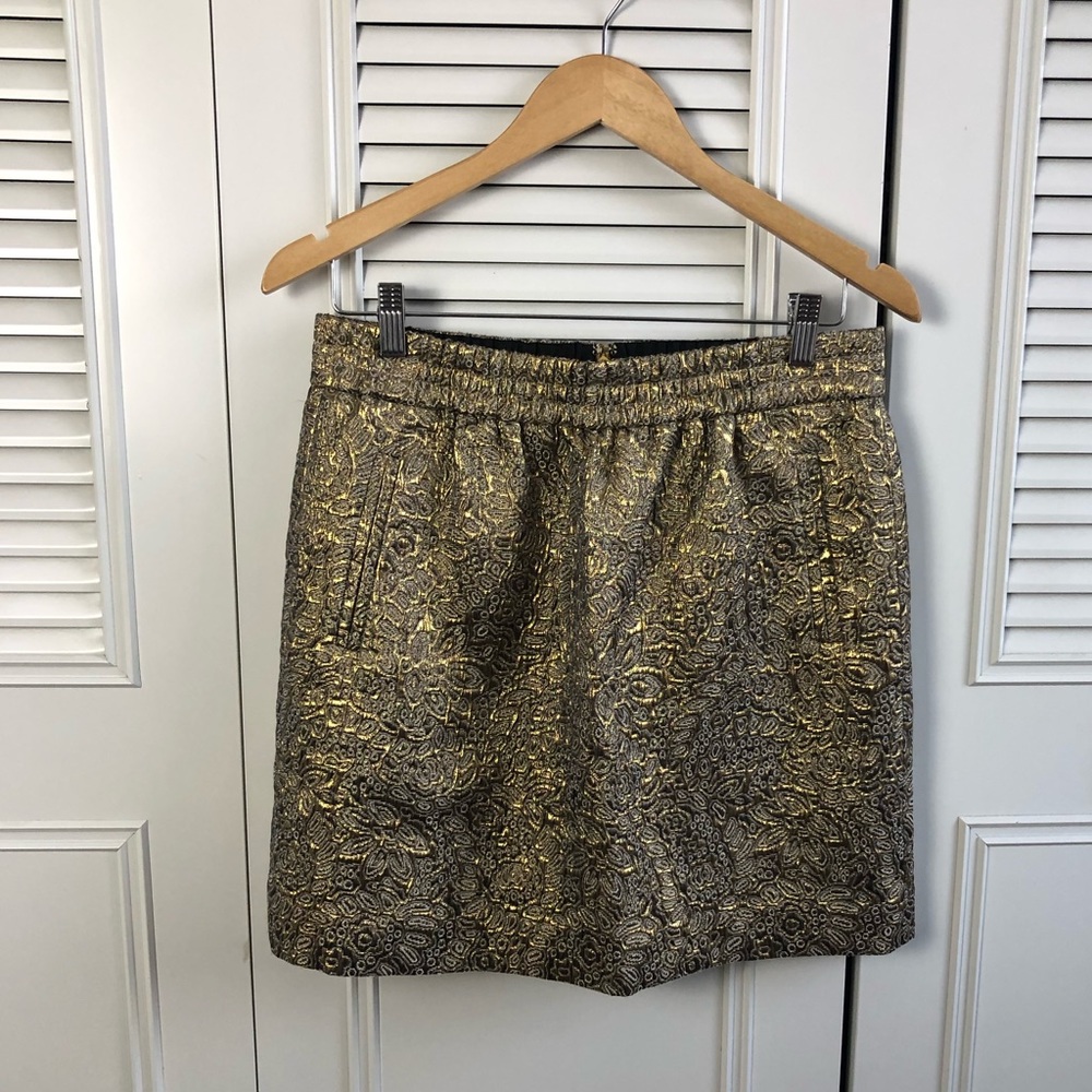 **CLOSING BUY ONE GET ONE** LOFT Brocade Black & Gold Mini Skirt Elastic Waist